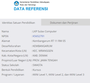 masuk ke data referensi sekolah